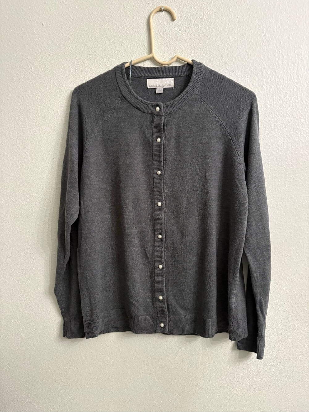 Carolyn Taylor Charcoal Gray Pearl-Button Cardigan